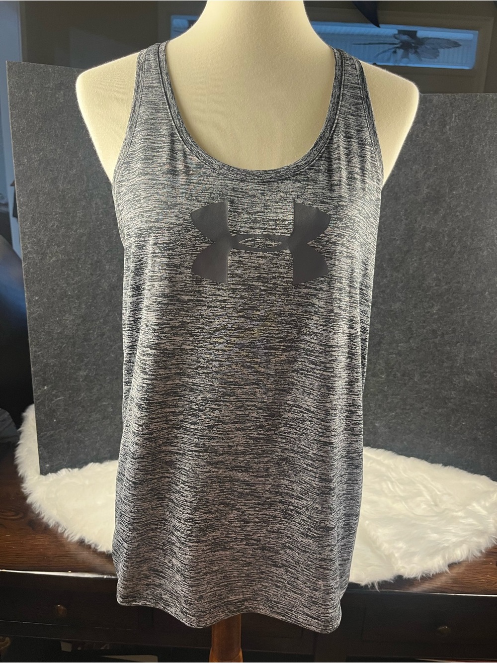 Under Armour Heather Gray Athletic Racerback Tank with Dark grey Logo